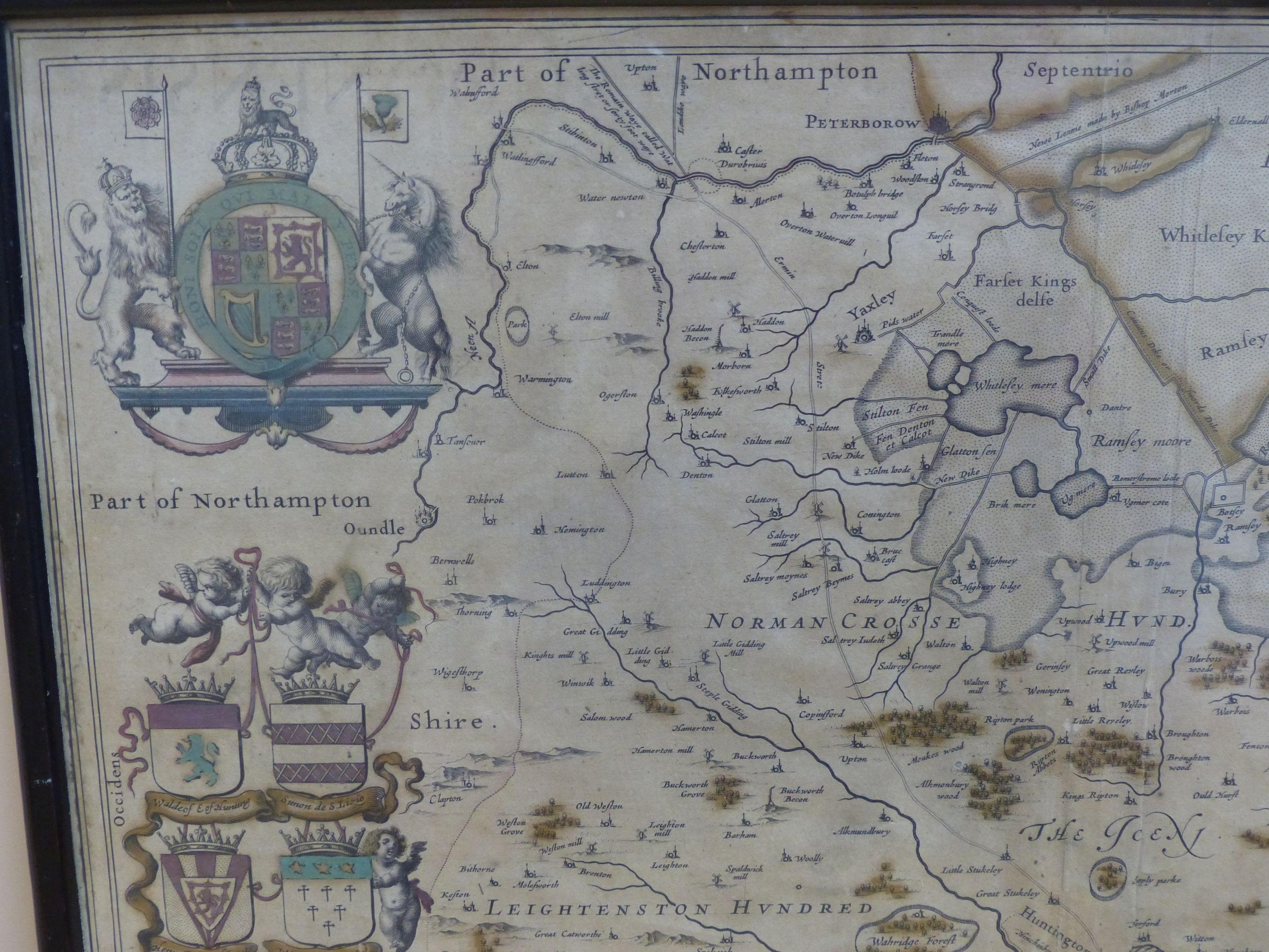 Blaeu, coloured engraving, Map of Huntingdonensis, c1700, 40 x 50cm
